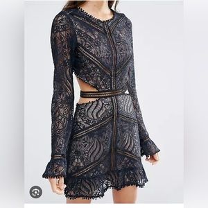 For Love and Lemons Emerie cut out mini lace dress in navy M